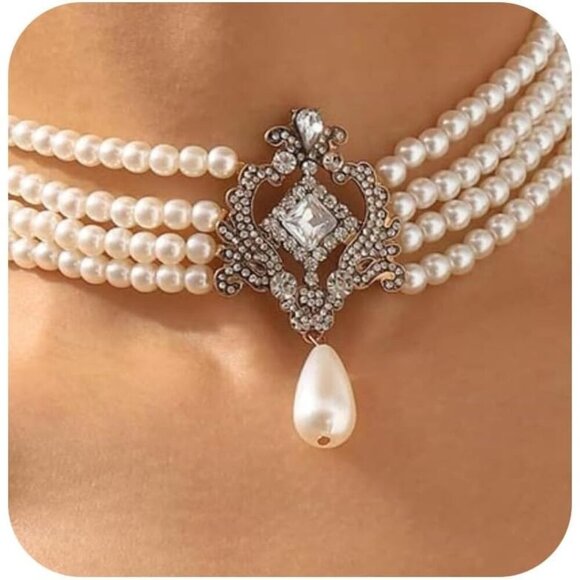 KummerSaprk Black Pearl Choker Necklace for Women, Layered Beaded Custom Jewelry - Picture 1 of 7